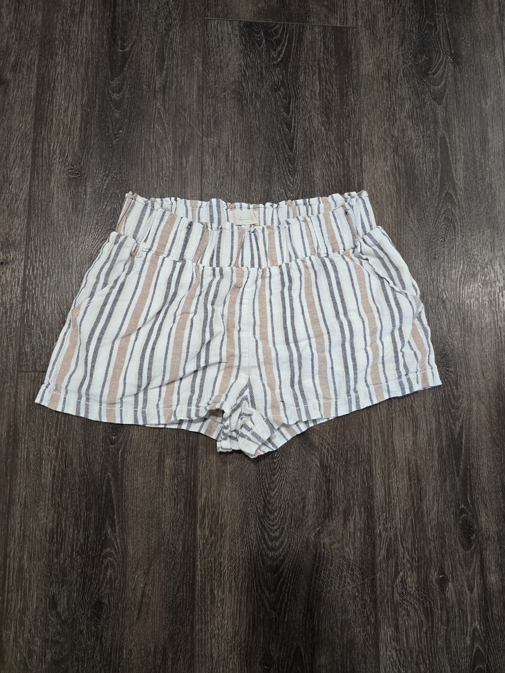 High-Waist Striped Summer Shorts in White, Tan & Blue